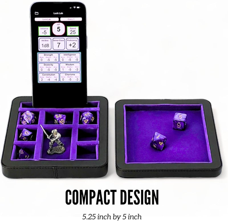 Luck Lab Compact Magnetic Dice Case with Dice Tray and Phone Stand - Dice and Miniature Staging and Storage for RPG,D&D Tabletop Gaming (Purple) - Image 4